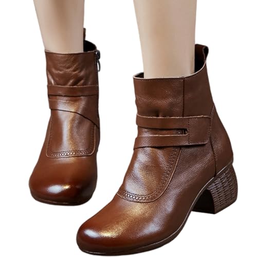 Damenstiefel Aus Vielseitigem Retro-Leder, Orthopädische Lederstiefeletten Für Damen, Neue Stiefel Mit Fußgewölbeunterstützung Von 2024, Stiefeletten Mit Seitlichem Reißverschluss (Braun,38) von shenyoukong