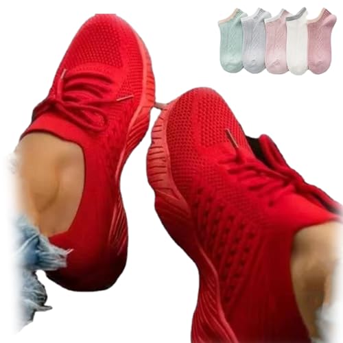 Fortunata Orthopädische Schuhe Für Damen, Fortunata Schuhe, Orthopädische Schuhe Für Damen, Mesh Up Stretch-Schuhe Mit Fußgewölbeunterstützung Und Luftpolster (EU:35,Rot) von shenyoukong