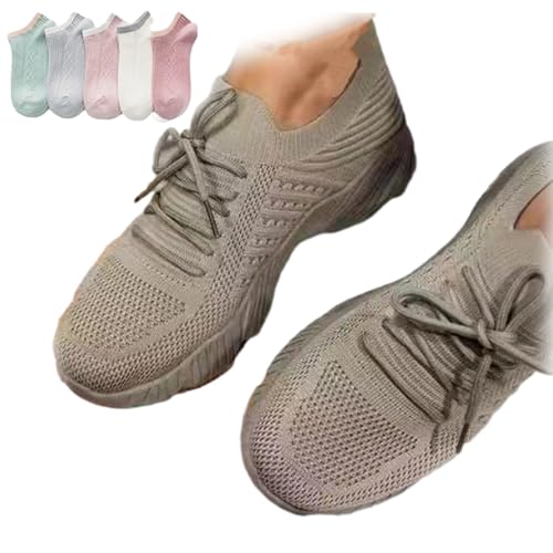 Fortunata Orthopädische Schuhe Für Damen, Fortunata Schuhe, Orthopädische Schuhe Für Damen, Mesh Up Stretch-Schuhe Mit Fußgewölbeunterstützung Und Luftpolster (EU:38,Khaki) von shenyoukong