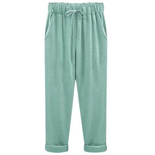 Lockere, Verkürzte Hose In Übergröße Mit Elastischem Bund Und Einfarbigem Muster, Gerade Geschnittene Hose Für Damen, Lässige Caprihose Für Damen, Lockere Palazzo-Hose Mit Kordelzug (Grün,6XL) von shenyoukong