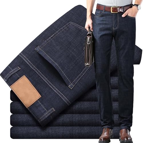 Lockere Gerade Jeans Für Herren, Klassische Gerade Geschnittene Stretch-Jeans Für Herren, Lässige Slim-Fit-Jeans Für Herren, Mittelhohe, Entspannte Jeans Mit Geradem Bein Für Herren (Schwarz,35) von shenyoukong