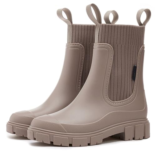 Wasserdichte Und Rutschfeste Stiefel Mit Dicker Sohle, Orthopädische Lederstiefel Für Damen, Stiefel Mit Fußgewölbeunterstützung, Elastische Sockenstiefeletten Zum Reinschlüpfen (Aprikose,40) von shenyoukong