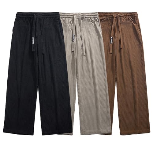 shenyoukong Cordhose,Lässige Cordhose für Herren,Baggy Streetwear Hose mit elastischem Gürtel,Cordhose für Herren,Lässige lockere Hose mit geradem Bein (3 PC,2XL) von shenyoukong