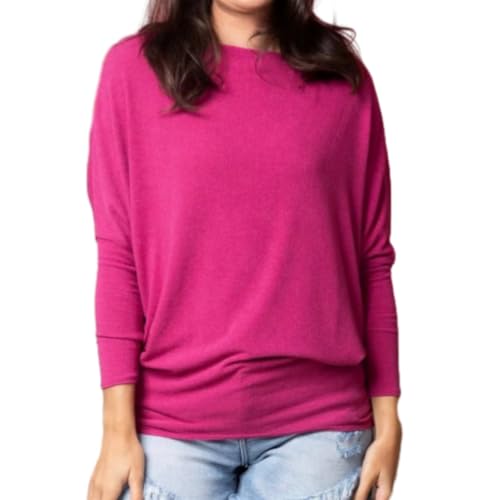 shenyoukong Damen-Oberteil Mit Rundhalsausschnitt Und Fledermausärmeln Für Den Herbst, Lässiges T-Shirt Mit Fledermausärmeln Für Damen, Schlichte Basic-T-Shirts (Rosa,L) von shenyoukong