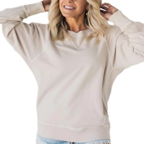 shenyoukong Damen-Pullover Mit Taschen Und Rippenmuster, Lockerer Rundhalspullover Aus Unifarbenem Strick, Gespleißte Pulloveroberteile, Langärmliges, Strukturiertes Freizeit-Sweatshirt (Braun,S) von shenyoukong