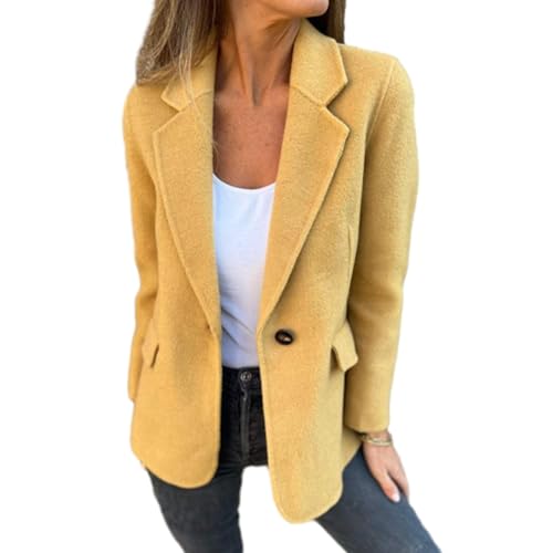 shenyoukong Freizeitblazer, Tweedblazer Für Damen, Offener Anzugblazer Mit Langen Ärmeln Und Einem Knopf Vorne, Freizeitblazer Für Damen Im Business-Stil, Langarmjacken Mit Reverskragen (Gelb,2XL) von shenyoukong