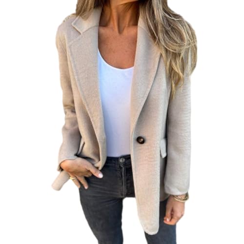 shenyoukong Freizeitblazer, Tweedblazer Für Damen, Offener Anzugblazer Mit Langen Ärmeln Und Einem Knopf Vorne, Freizeitblazer Für Damen Im Business-Stil, Langarmjacken Mit Reverskragen (Khaki,L) von shenyoukong