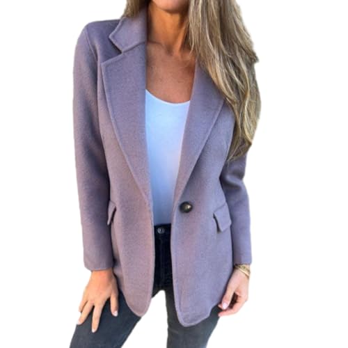 shenyoukong Freizeitblazer, Tweedblazer Für Damen, Offener Anzugblazer Mit Langen Ärmeln Und Einem Knopf Vorne, Freizeitblazer Für Damen Im Business-Stil, Langarmjacken Mit Reverskragen (Lila,2XL) von shenyoukong