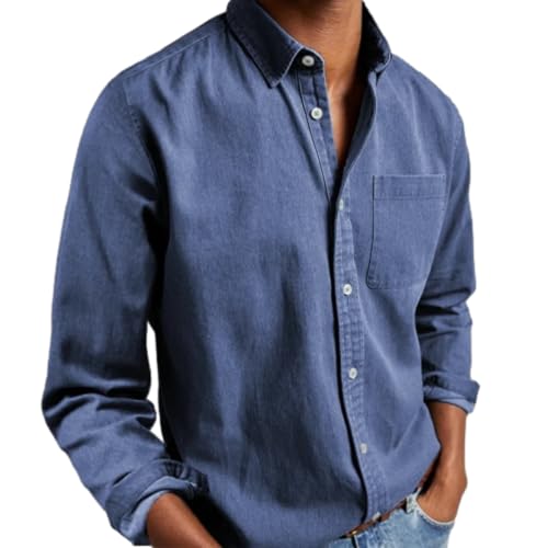 shenyoukong Freizeithemd, langärmelige Button-Down-Hemden für Herren, knitterfreie Langarmhemden für Herren, Hemden zum Überziehen, Normale Passform, einfarbig (Blau,3XL) von shenyoukong