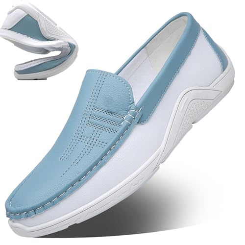 shenyoukong Herren-Freizeitschuhe Mit Weicher Sohle, Orthopädische Lederschuhe Für Herren, Bequeme Slipper Mit Fußgewölbeunterstützung, Bequeme Freizeitschuhe, Modisch, Leicht (Blue,EU:39) von shenyoukong