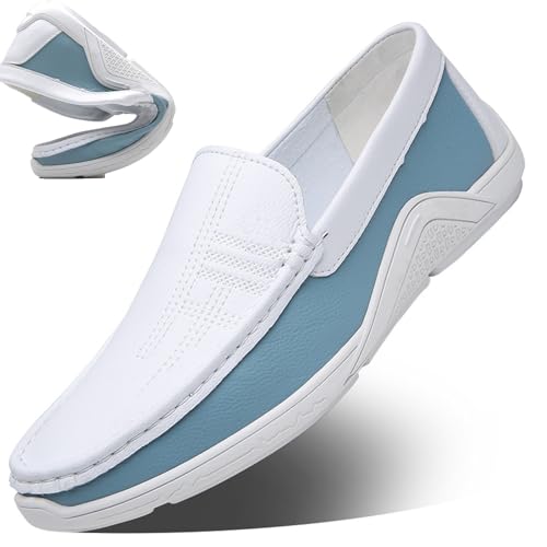 shenyoukong Herren-Freizeitschuhe Mit Weicher Sohle, Orthopädische Lederschuhe Für Herren, Bequeme Slipper Mit Fußgewölbeunterstützung, Bequeme Freizeitschuhe, Modisch, Leicht (White,EU:47) von shenyoukong