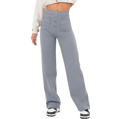 shenyoukong Hohe Elastizität – Freizeithose Mit Hoher Taille Und Geradem Bein, Freizeithose Mit Hoher Taille Und Geradem Bein Für Damen, Arbeitshose Mit Hoher Taille Und Taschen Fürs Büro (Grau,4XL) von shenyoukong