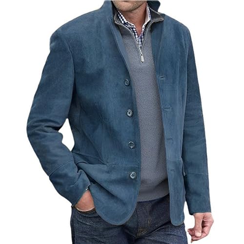 shenyoukong Klassische Wildlederjacke, Wildleder-Button-Down-Hemdjacke Für Herren, Bomberjacke Aus Hochwertigem Wildleder, Bomberjacke Für Herren, Lässige Wildlederjacken Für Herren (Blau,M) von shenyoukong