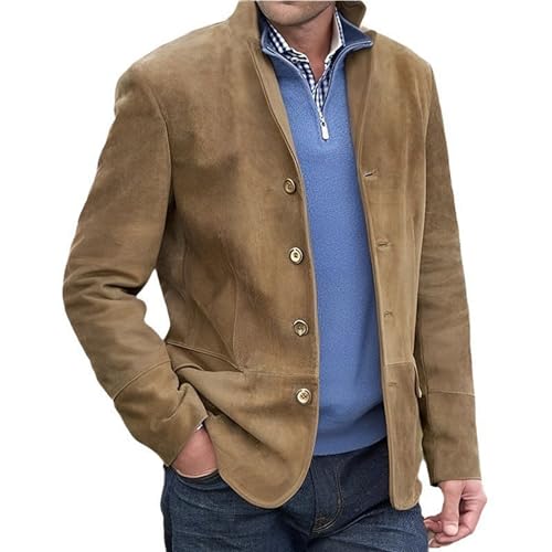 shenyoukong Klassische Wildlederjacke, Wildleder-Button-Down-Hemdjacke Für Herren, Bomberjacke Aus Hochwertigem Wildleder, Bomberjacke Für Herren, Lässige Wildlederjacken Für Herren (Braun,4XL) von shenyoukong