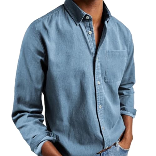 shenyoukong Lässiges Hemd für Herren, langärmelig, lässig, Button-Down-Shirt, langärmelig, knitterfrei, ungesteckte Hemden (Hellblau, M) von shenyoukong