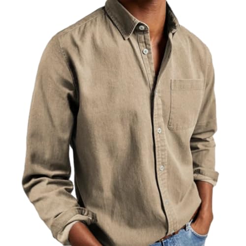 shenyoukong Lässiges Hemd für Herren, langärmelig, lässig, Button-Down-Shirt, langärmelig, knitterfrei, ungesteckte Hemden (Khaki, L) von shenyoukong