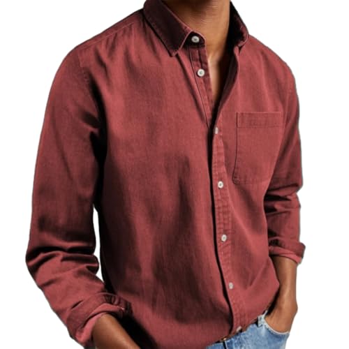 shenyoukong Lässiges Hemd für Herren, langärmelig, lässig, Button-Down-Shirt, langärmelig, knitterfrei, ungesteckte Hemden (Rot, XL) von shenyoukong