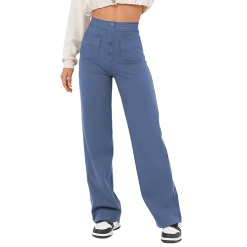 shenyoukong Stretchhose Mit Hoher Taille Für Damen, Elastische Arbeitshose Mit Hoher Taille, Freizeithose Mit Hoher Taille, Bequeme Jogginghose Mit Hoher Taille (Blau,M) von shenyoukong