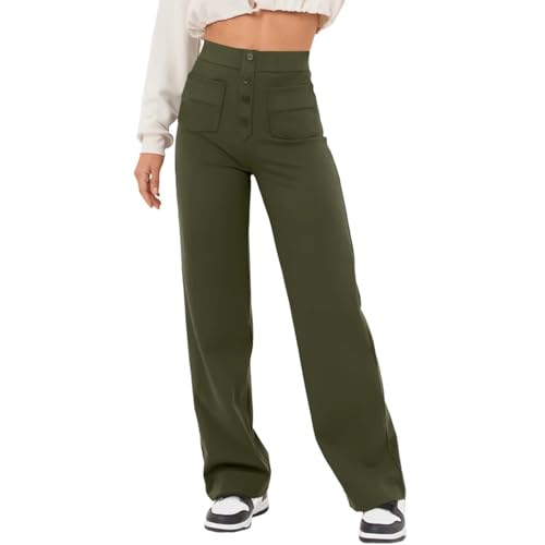 shenyoukong Stretchhose Mit Hoher Taille Für Damen, Elastische Arbeitshose Mit Hoher Taille, Freizeithose Mit Hoher Taille, Bequeme Jogginghose Mit Hoher Taille (Dunkelgrün,M) von shenyoukong