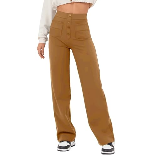 shenyoukong Stretchhose Mit Hoher Taille Für Damen, Elastische Arbeitshose Mit Hoher Taille, Freizeithose Mit Hoher Taille, Bequeme Jogginghose Mit Hoher Taille (Khaki,XL) von shenyoukong