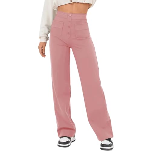 shenyoukong Stretchhose Mit Hoher Taille Für Damen, Elastische Arbeitshose Mit Hoher Taille, Freizeithose Mit Hoher Taille, Bequeme Jogginghose Mit Hoher Taille (Rosa,XL) von shenyoukong