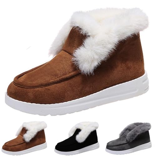 shenyoukong Warme Und Bequeme Freizeit-Schneestiefel Für Damen, Schneestiefel Für Frauen, Orthopädische Winterstiefel, Bequeme Schlupfstiefeletten, Warme Stiefeletten Mit Fellfutter (Braun,36) von shenyoukong