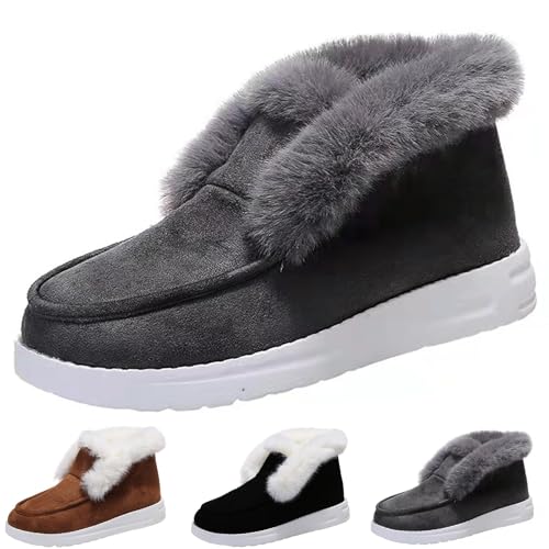 shenyoukong Warme Und Bequeme Freizeit-Schneestiefel Für Damen, Schneestiefel Für Frauen, Orthopädische Winterstiefel, Bequeme Schlupfstiefeletten, Warme Stiefeletten Mit Fellfutter (Grau,37) von shenyoukong