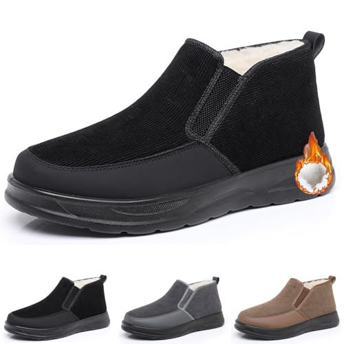 shenyoukong Winter-Schlupfschuhe Für Herren, Orthopädische Slipper Aus Plüsch Für Herren, Lässige Halbschuhe Mit Fußgewölbeunterstützung, Pelzgefütterte Winter-Wanderschuhe (Schwarz,42) von shenyoukong