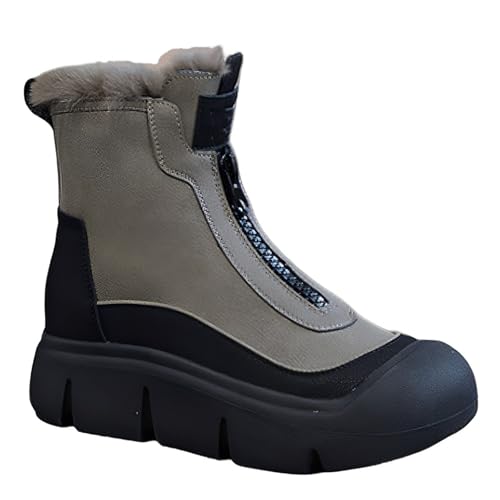 shenyoukong wasserdichte, Warme Schneestiefel Mit Reißverschluss Für Damen, Schneestiefel Mit Pelzfutter, Modische Stiefeletten Mit Reißverschluss, Schneestiefel Mit Plateausohle (Braun,35) von shenyoukong