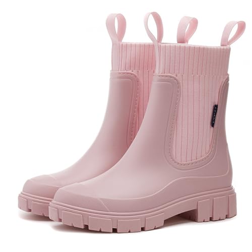 shenyoukong wasserdichte Und rutschfeste Stiefel Mit Dicker Sohle, Orthopädische Lederstiefel Für Damen, Stiefel Mit Fußgewölbeunterstützung, Elastische Sockenstiefeletten Zum Reinschlüpfen (Rosa,40) von shenyoukong