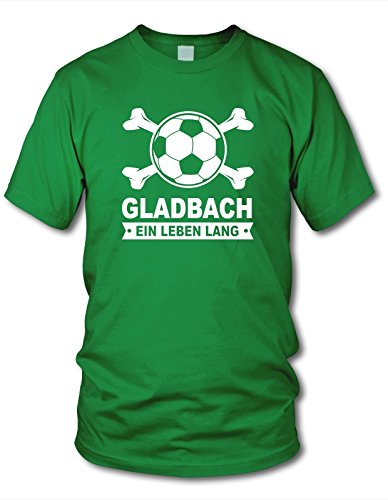 shirtloge - Gladbach - EIN Leben Lang - Fan T-Shirt - Grün - Größe XL von shirtloge