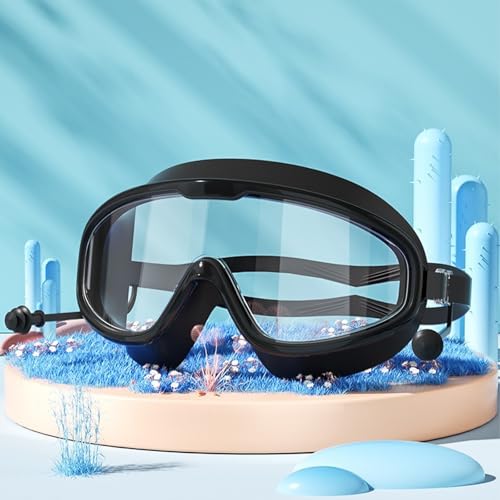 shixuanzhi Mikrofaser-Sicherheitsbrillen,Schwimmbrille,Diving Glasses mit Ohrenstöpse,gespiegelte Schwimmbrille Kein Auslaufen Anti,Fog UV,Schutz 180 Grad (Schwarz) von shixuanzhi