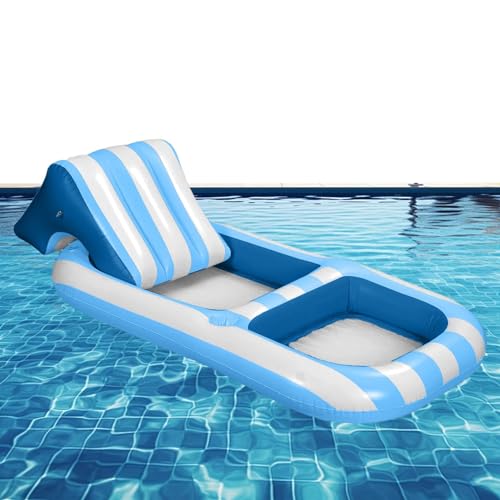 Aufblasbare Pool-Liege – aufblasbarer Pool-Schwimmstuhl mit Kopfstütze und Getränkehalter, Floß-Schwimmstuhl, schwimmender Wasserstuhl für Erwachsene von shizuku