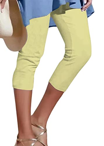 shownicer Damen 3/4 Leggings Große Größe Capri Hose High Waist Frauen Stretch Laufhose Freizeithose Leicht Sommer Dünne Basic Leggins Stoffhose Sommerhose A Gelb S shownicer Damen 3/4 Leggings Große Größe Capri Hose High Waist Frauen Stretch Laufhose Freizeithose Leicht Sommer Dünne Basic Leggins Stoffhose Sommerhose A Gelb S von shownicer