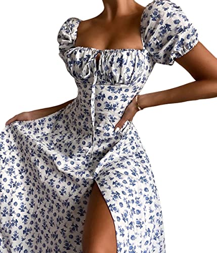 shownicer Damen Kleider Sexy Schulterfrei Blumen Sommerkleid Hohe Taille Lange Strandkleid Puffärmel Boho Kleid Kordelzug Maxikleid mit Schlitz A Dunkelblau M shownicer Damen Kleider Sexy Schulterfrei Blumen Sommerkleid Hohe Taille Lange Strandkleid Puffärmel Boho Kleid Kordelzug Maxikleid mit Schlitz A Dunkelblau M von shownicer