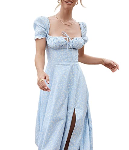 shownicer Damen Kleider Sexy Schulterfrei Blumen Sommerkleid Hohe Taille Lange Strandkleid Puffärmel Boho Kleid Kordelzug Maxikleid mit Schlitz A Himmelblau S shownicer Damen Kleider Sexy Schulterfrei Blumen Sommerkleid Hohe Taille Lange Strandkleid Puffärmel Boho Kleid Kordelzug Maxikleid mit Schlitz A Himmelblau S von shownicer