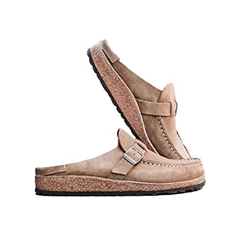 shownicer Damen Lässig Bequeme Clogs Wildleder Slip On Sandalen Flip Flops Flach Sommer Home Office Schuhe Knöchel Sommer Schuhe Khaki 42 EU von shownicer