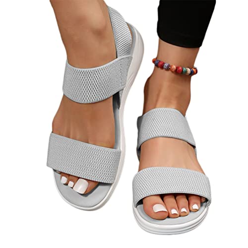 shownicer Damen Sommer Plateau Sandalen Elegant Bequeme Flach Backstrap Sandal Freizeit Sommerschuhe Strand Sandalen Treckingsandalen Stretch Fly Woven A Grau 43 EU von shownicer