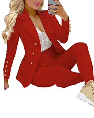 shownicer Damen Zweiteiliger Anzug Set Revers Business Büro Einfarbig Blazer Langarm Anzugjacke Hosenanzug Slim Fit Hose 2 Stück Anzugsets X2 Rot XS shownicer Damen Zweiteiliger Anzug Set Revers Business Büro Einfarbig Blazer Langarm Anzugjacke Hosenanzug Slim Fit Hose 2 Stück Anzugsets X2 Rot XS von shownicer