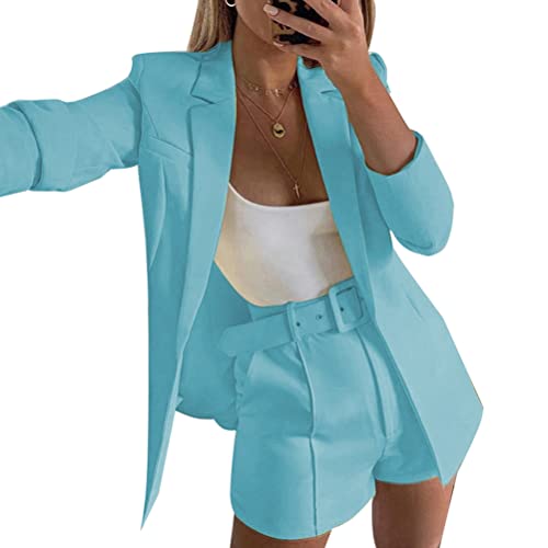 shownicer Damen Zweiteiliger Anzug Set Revers Business Büro Einfarbig Blazer Langarm Anzugjacke Hosenanzug Slim Fit Shorts 2 Stück Anzugsets Hellblau M shownicer Damen Zweiteiliger Anzug Set Revers Business Büro Einfarbig Blazer Langarm Anzugjacke Hosenanzug Slim Fit Shorts 2 Stück Anzugsets Hellblau M von shownicer