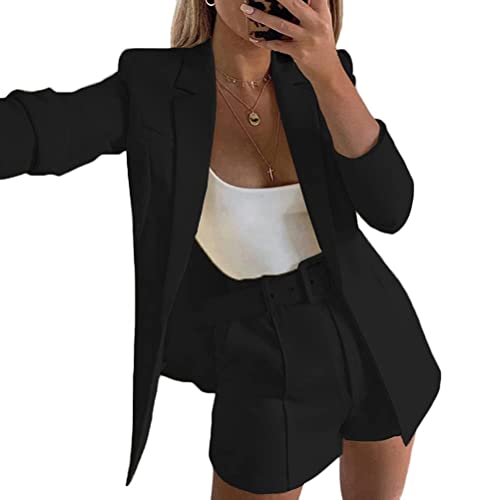 shownicer Damen Zweiteiliger Anzug Set Revers Business Büro Einfarbig Blazer Langarm Anzugjacke Hosenanzug Slim Shorts 2 Stück Anzugsets mit Gürtel Schwarz M shownicer Damen Zweiteiliger Anzug Set Revers Business Büro Einfarbig Blazer Langarm Anzugjacke Hosenanzug Slim Shorts 2 Stück Anzugsets mit Gürtel Schwarz M von shownicer