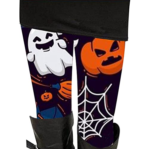 shownicer Halloween Damen Leggings Yoga Elastische Hosen Lang Kürbis Schädel Muster Atmungsaktiv Sporthose Yogahosen Blumendruck Elastischer-Bund Bequeme Leggings Halloween 01 L von shownicer