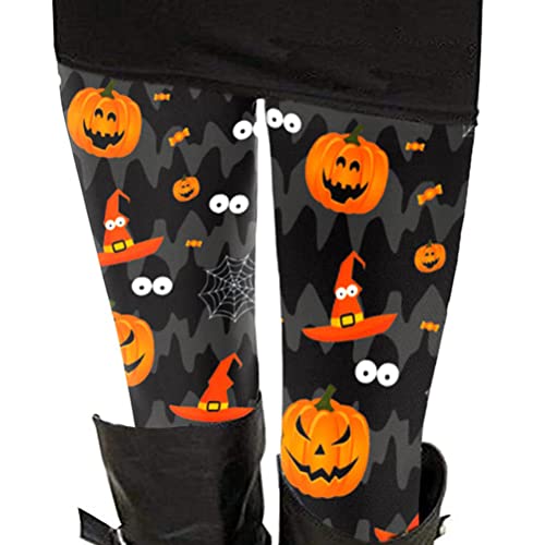 shownicer Halloween Damen Leggings Yoga Elastische Hosen Lang Kürbis Schädel Muster Atmungsaktiv Sporthose Yogahosen Blumendruck Elastischer-Bund Bequeme Leggings Halloween 02 XL von shownicer