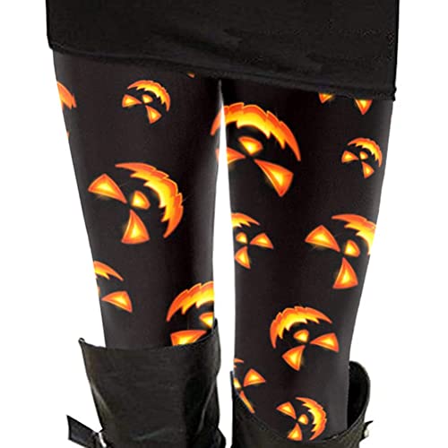 shownicer Halloween Damen Leggings Yoga Elastische Hosen Lang Kürbis Schädel Muster Atmungsaktiv Sporthose Yogahosen Blumendruck Elastischer-Bund Bequeme Leggings Halloween 06 L von shownicer