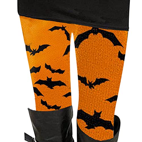 shownicer Halloween Damen Leggings Yoga Elastische Hosen Lang Kürbis Schädel Muster Atmungsaktiv Sporthose Yogahosen Blumendruck Elastischer-Bund Bequeme Leggings Halloween 16 L von shownicer