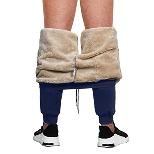 shownicer Jogginghose Herren Fleecehose Winter Fleece Gefüttert Warme Trainingshose Plüsch Gefüttert Hose Sporthose Winterhose Männer Slim Fit Sweathose A Blau L von shownicer