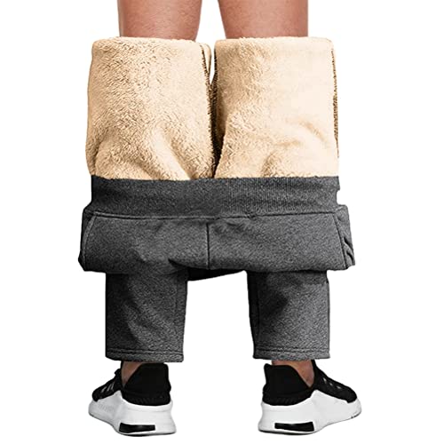 shownicer Jogginghose Herren Fleecehose Winter Fleece Gefüttert Warme Trainingshose Plüsch Gefüttert Hose Sporthose Winterhose Männer Slim Fit Sweathose B Grau L von shownicer