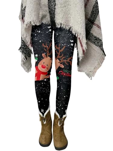 shownicer Leggings Damen Weihnachts Druck Blickdichte Sport Yogahosen Slim Fit Hohe Taille Lange Fitnesshose Tights Elastische Weihnachtsdruck Strumpfhosen Freizeithosen Streetwear A Schwarz 01 XL von shownicer