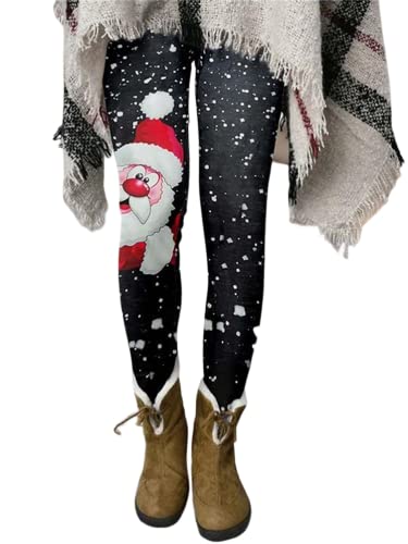 shownicer Leggings Damen Weihnachts Druck Blickdichte Sport Yogahosen Slim Fit Hohe Taille Lange Fitnesshose Tights Elastische Weihnachtsdruck Strumpfhosen Freizeithosen Streetwear A Schwarz 02 L von shownicer