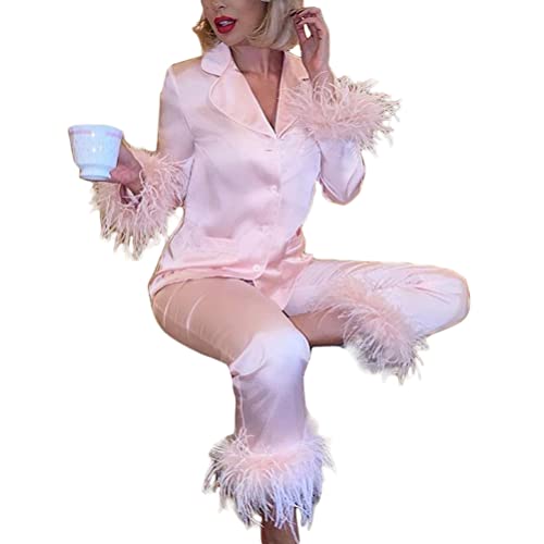 shownicer Pyjama Satin Damen Set Weihnachten Party Schlafanzug Lang Elegant Nachtwäsche Zweiteilige Sexy V-Ausschnitt Button Down Feder Einfarbig Pyjama Set Gift Rosa S shownicer Pyjama Satin Damen Set Weihnachten Party Schlafanzug Lang Elegant Nachtwäsche Zweiteilige Sexy V-Ausschnitt Button Down Feder Einfarbig Pyjama Set Gift Rosa S von shownicer